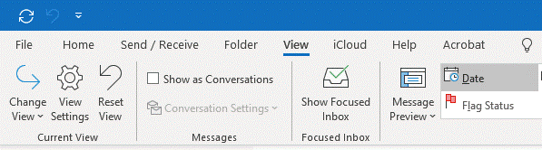 Outlook menu for turning on Conversation Mode