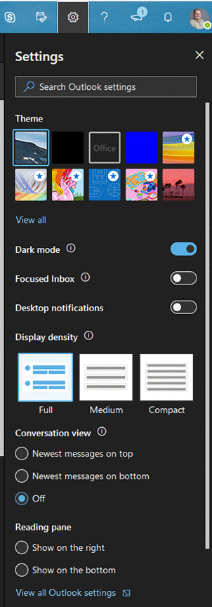 OWA menu for turning on conversation mode