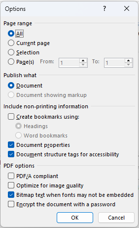 Screenshot of PDF save options.
