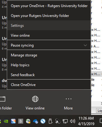 Settings option in OneDrive